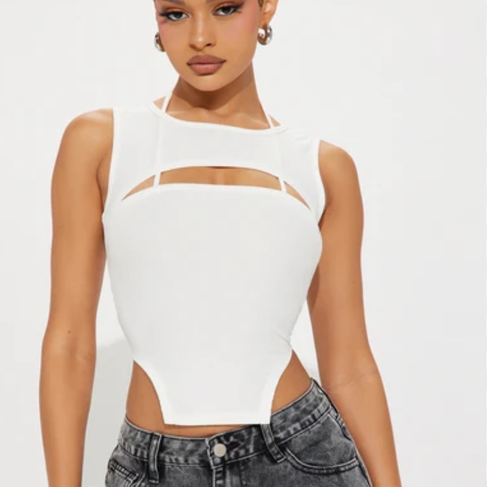 Fashion Nova White Cutout Halter Bodysuit